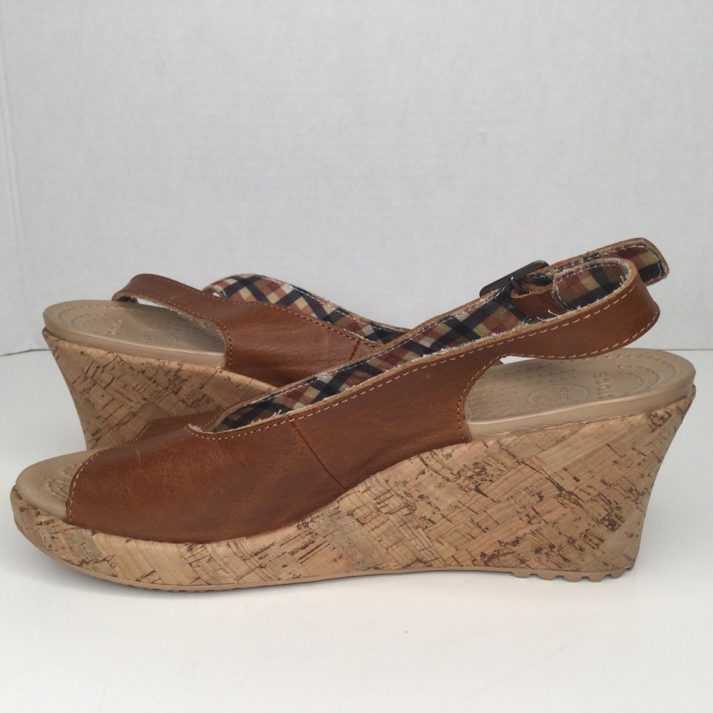 Crocs upper leather wedge sandals.